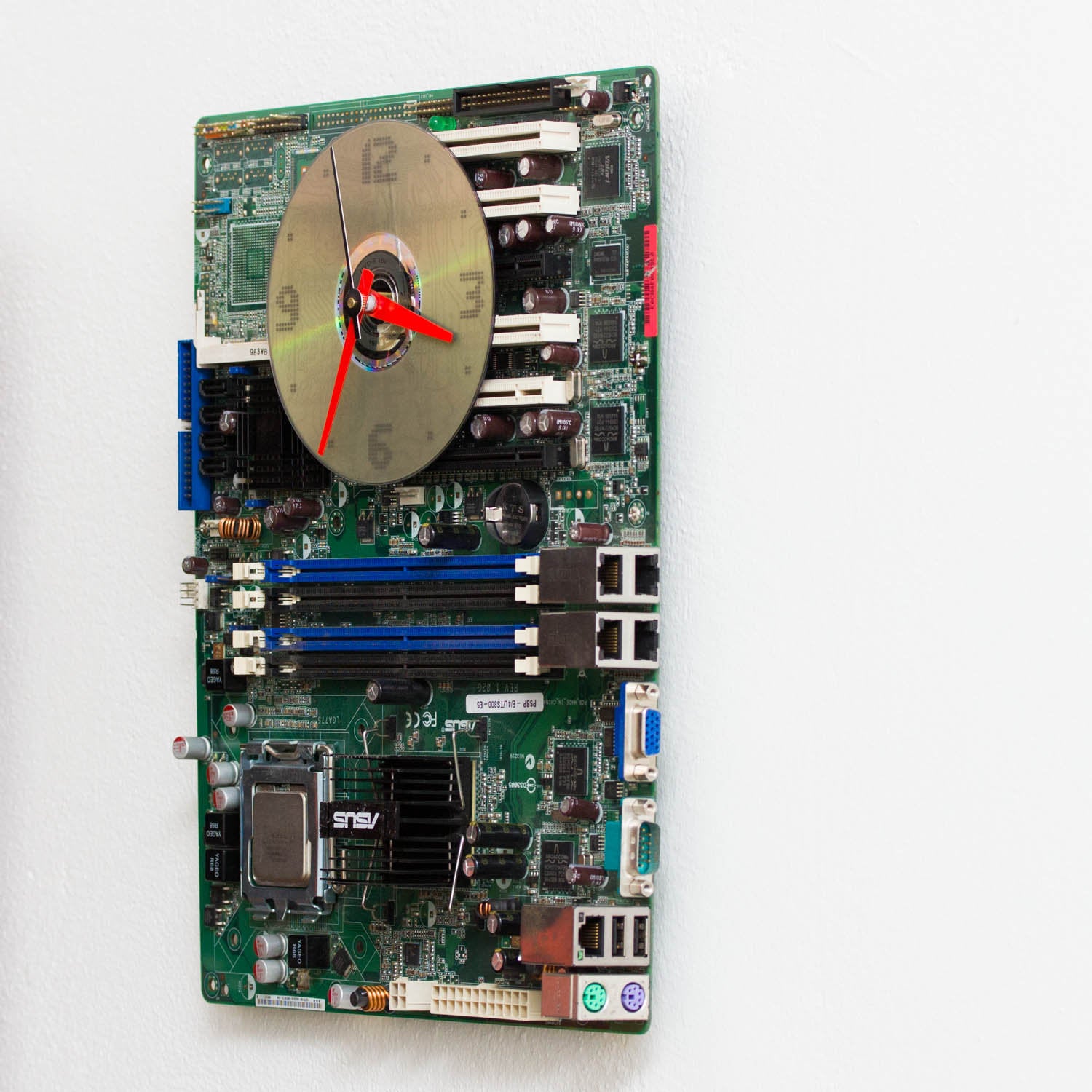 Geeky Wall Clock made of green circuit board