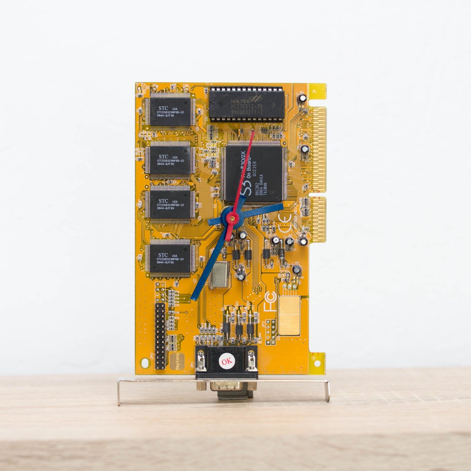 Desk clock - Recycled circuit board clock, computer geek gift, yellow circuit board