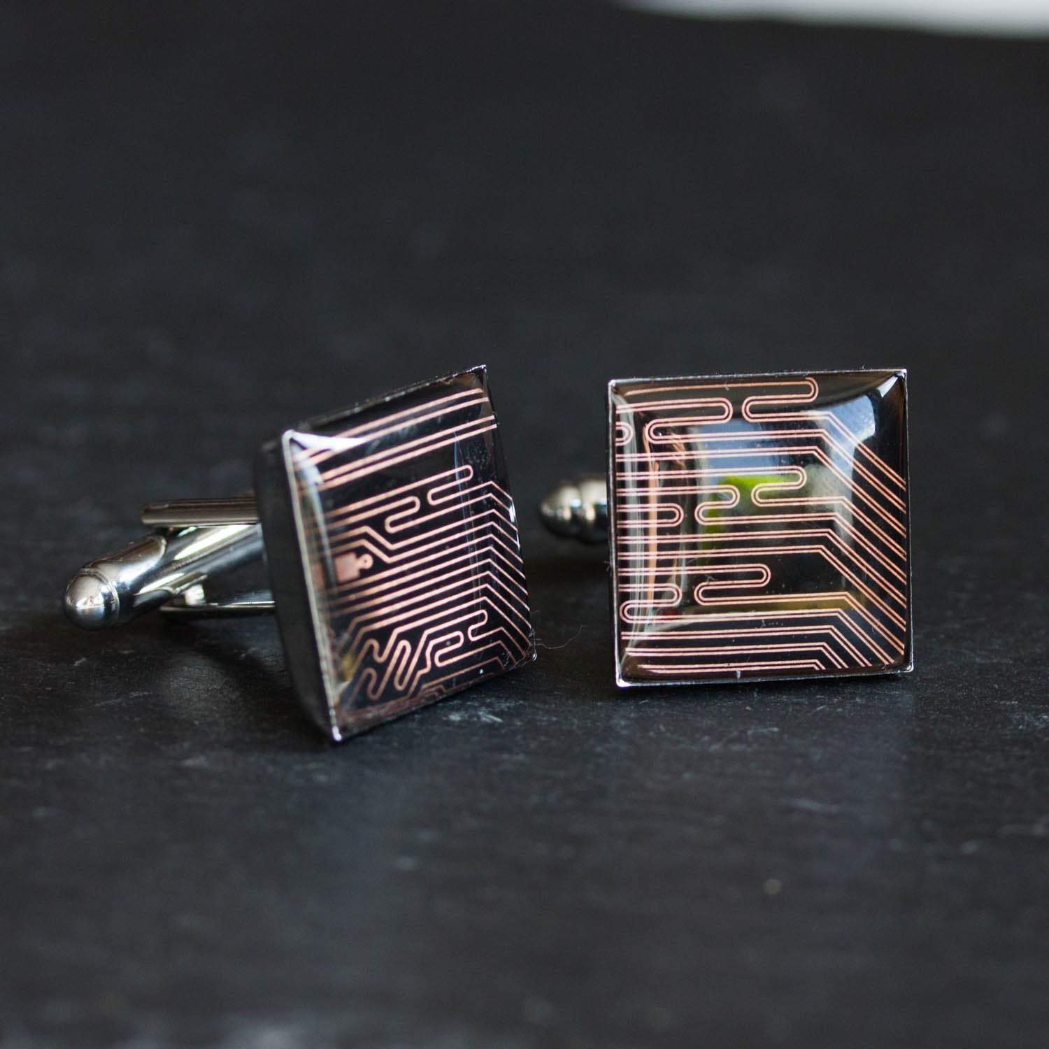 Black and Copper Cufflinks - unique circuit board cufflinks, gift for him