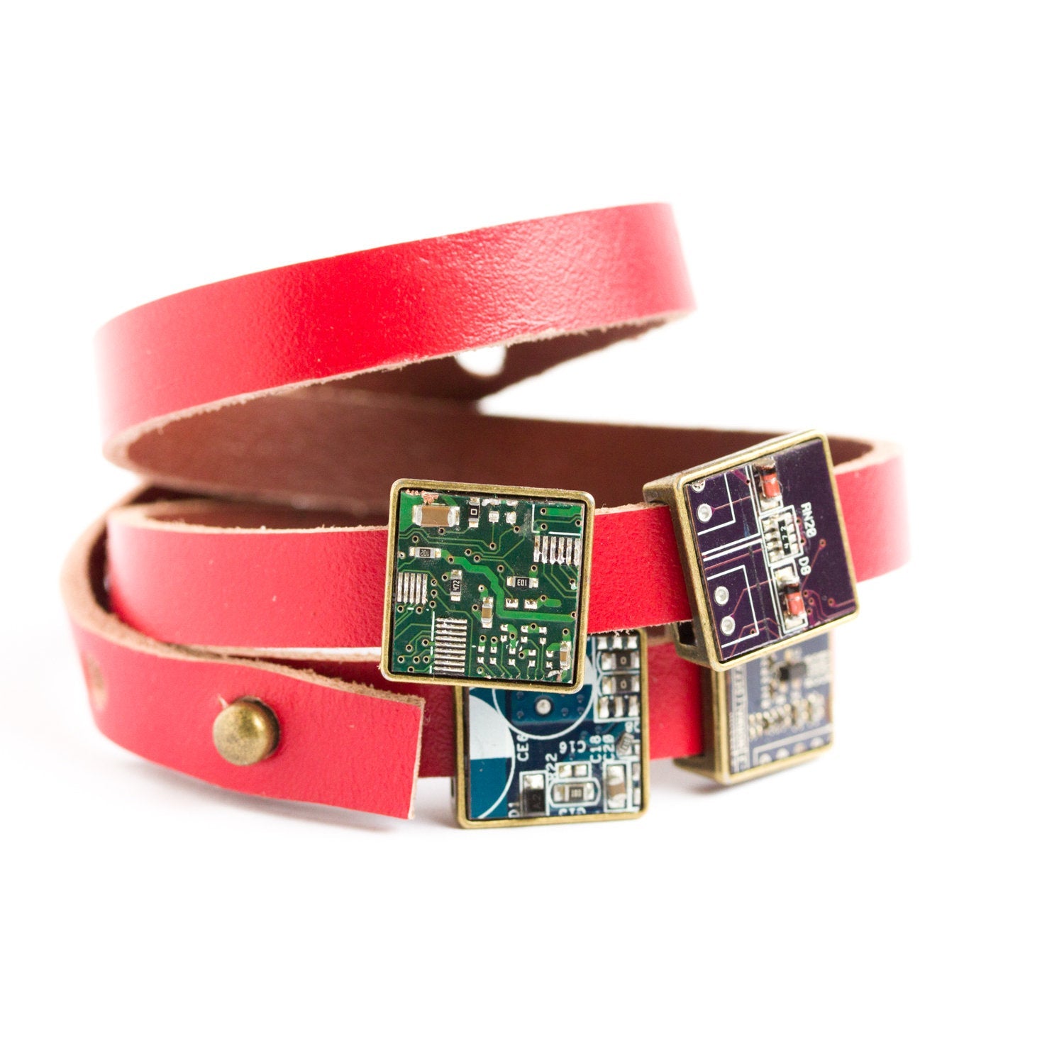 Wrap leather bracelet - customizable bracelet with circuit board beads