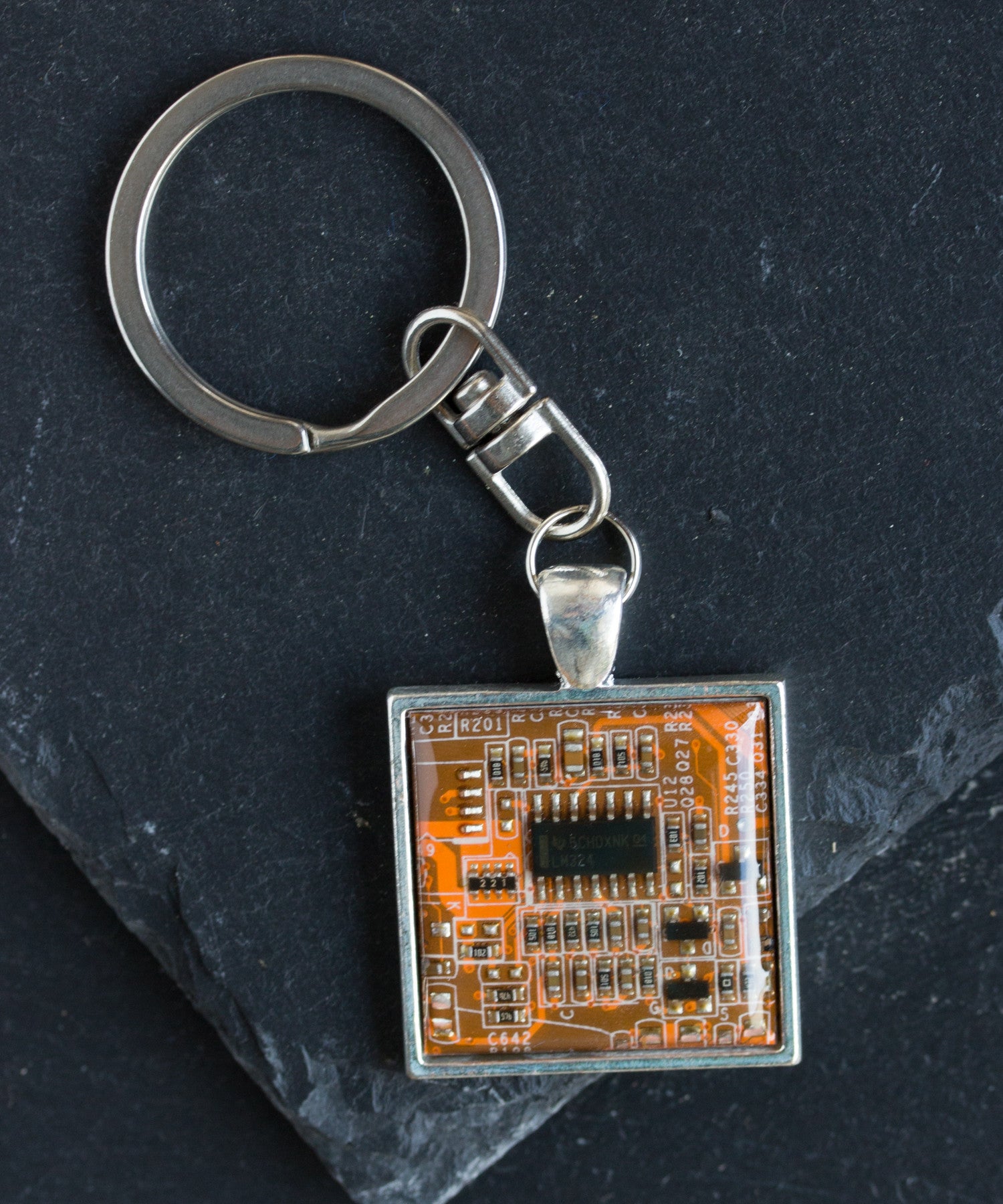 Circuit board keychain, square