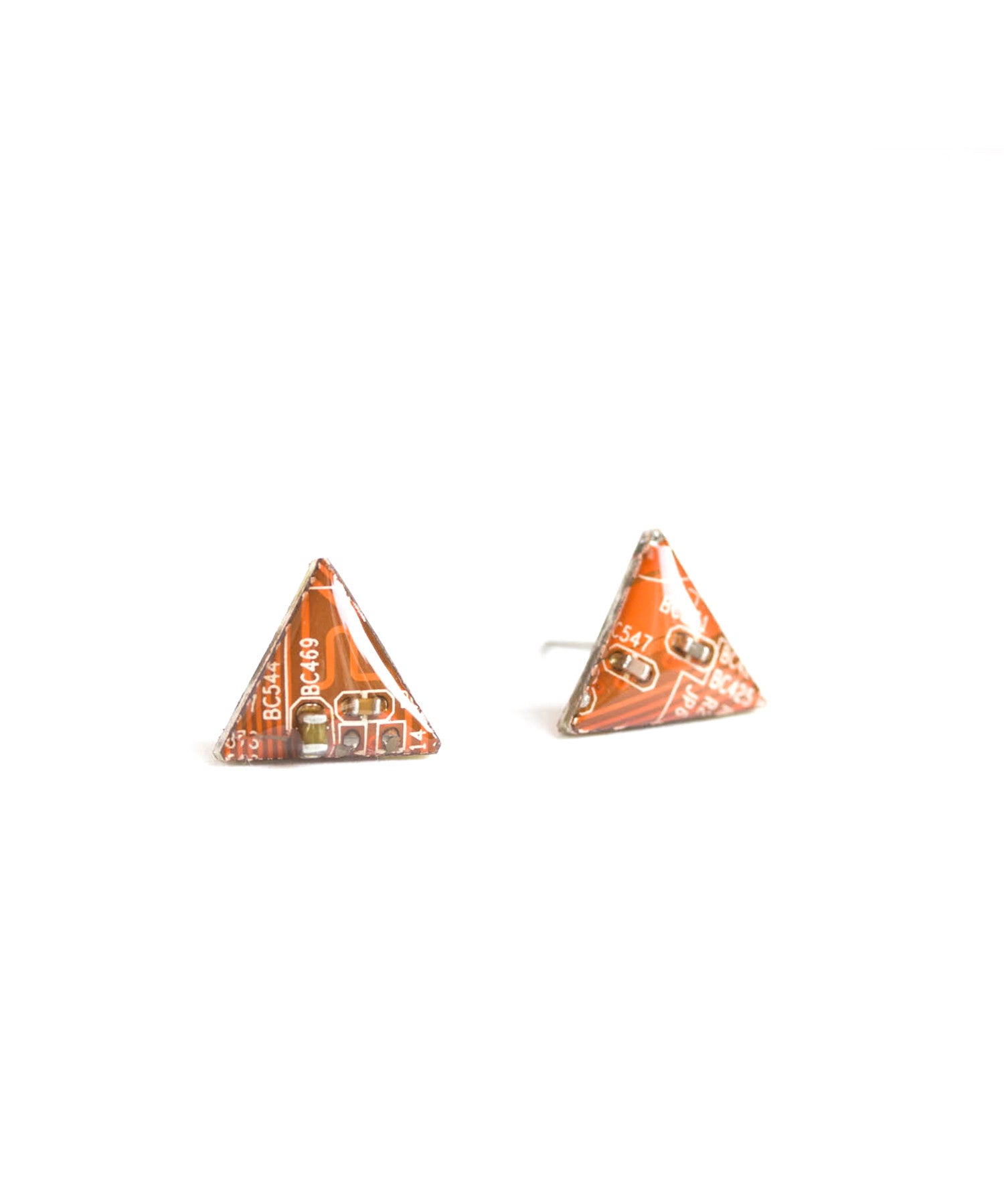Circuit board triangle stud earrings