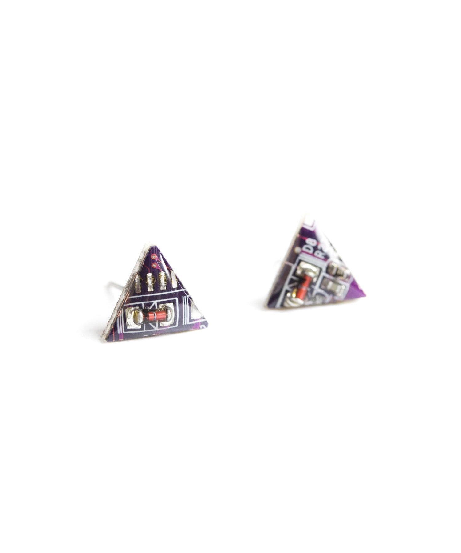 Circuit board triangle stud earrings