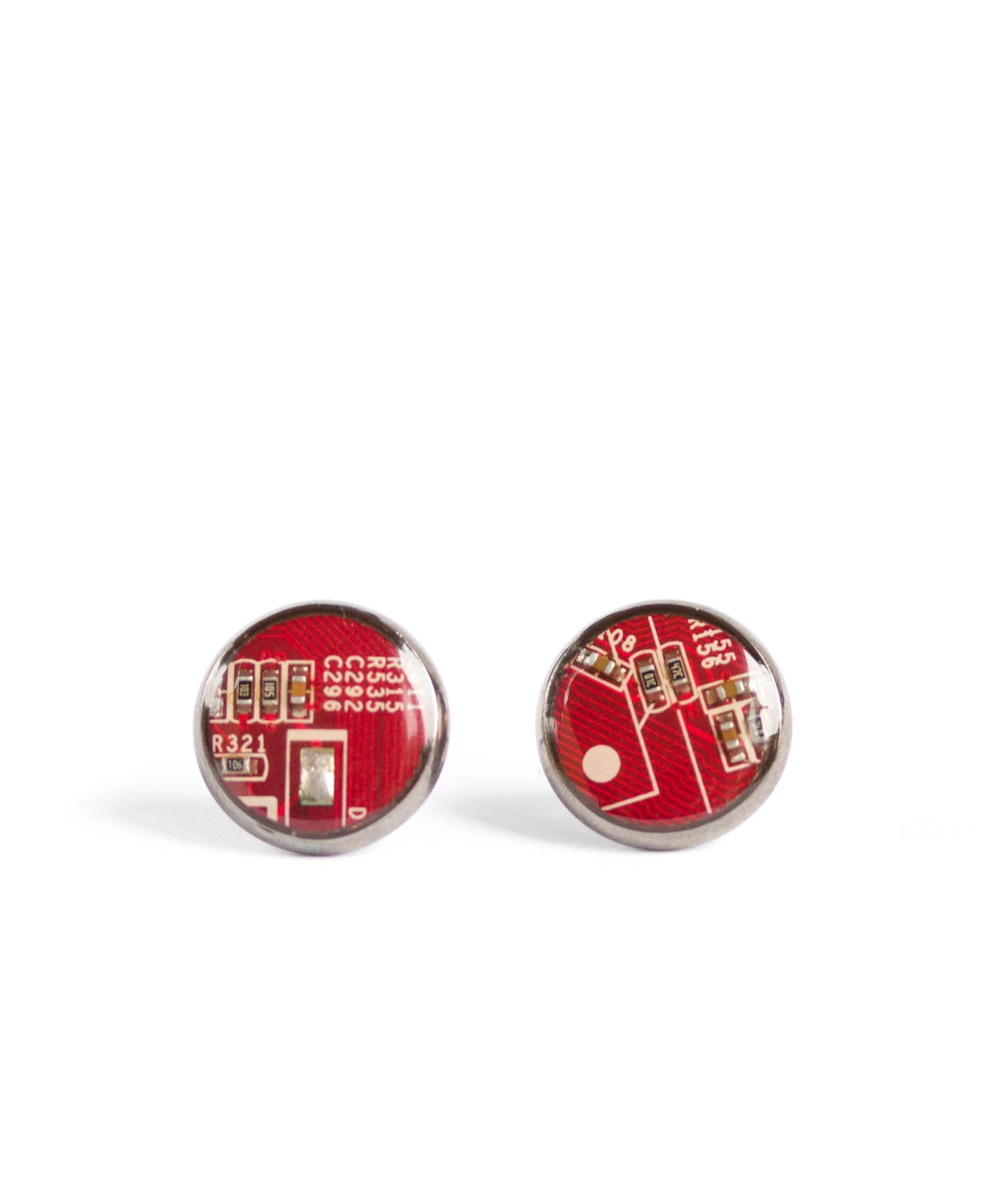 Circuit board round stud earrings