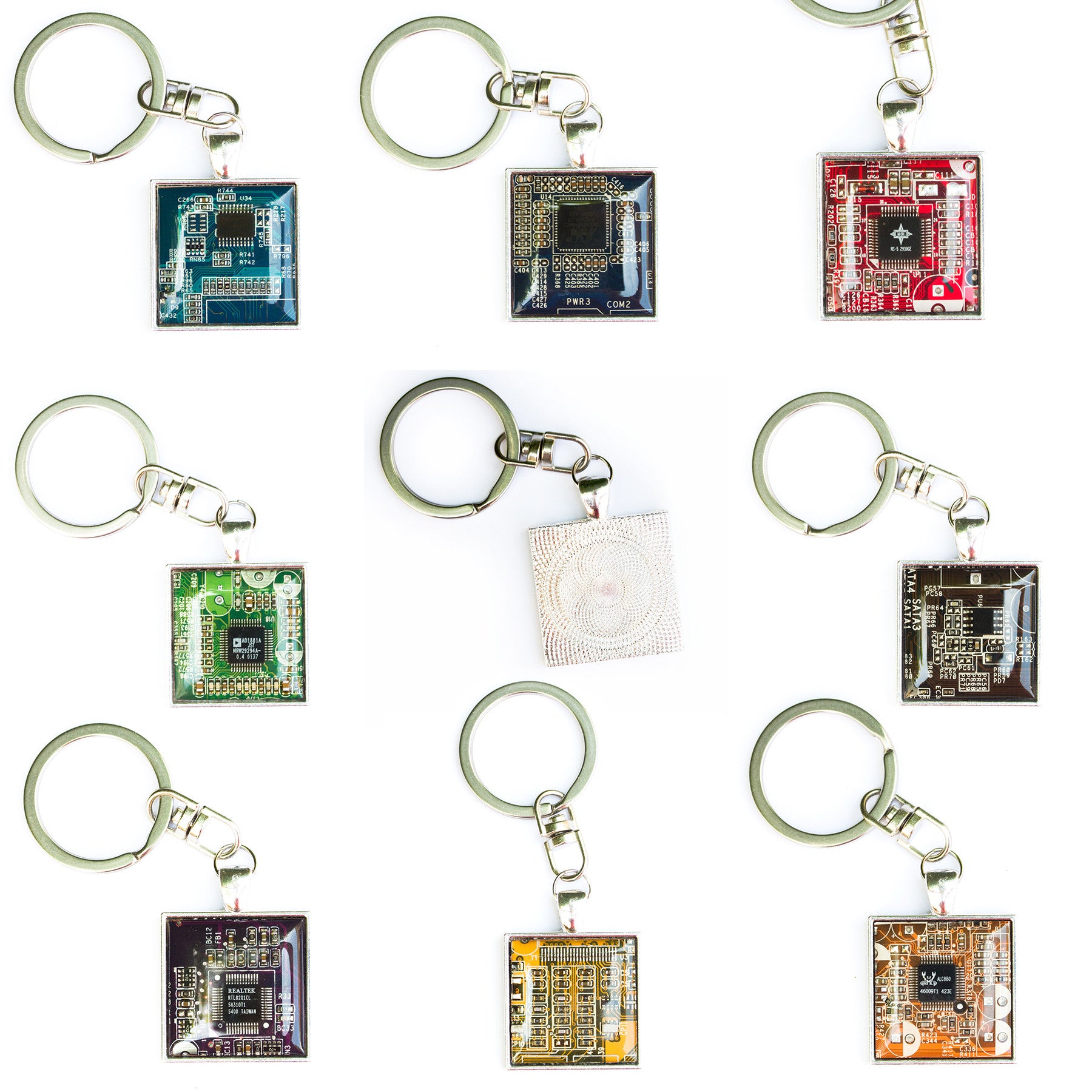 geeky men's keychain, recycled circuit board