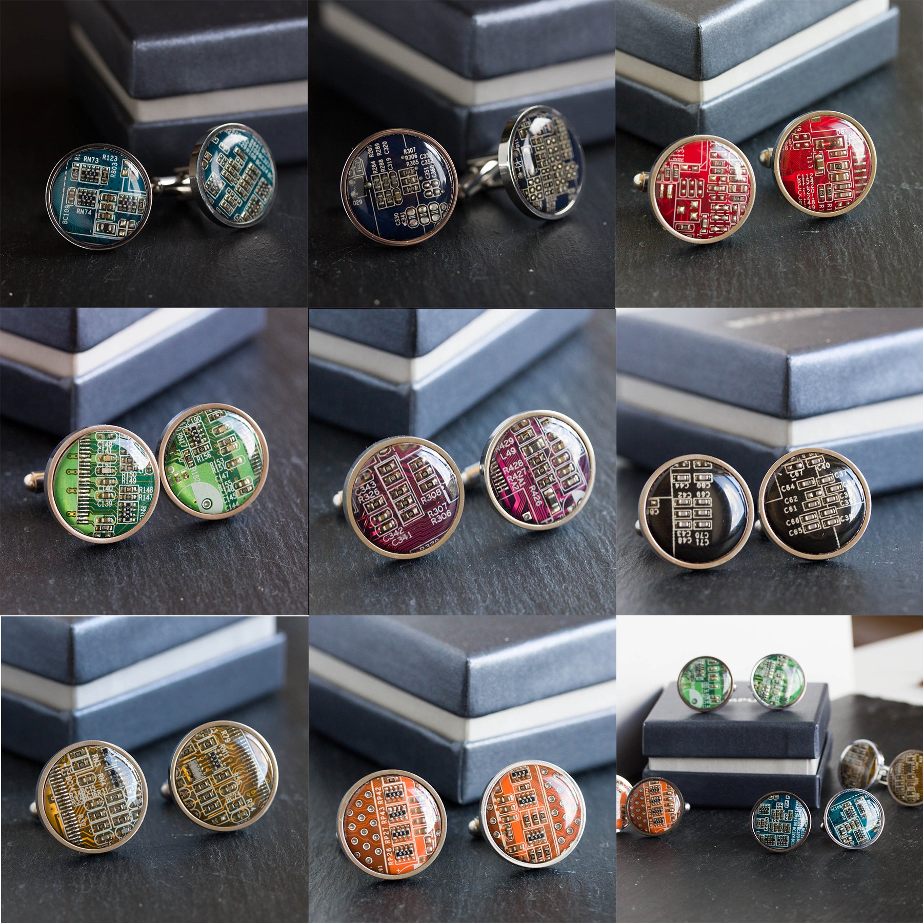 Stainless steel cufflinks with circuit board