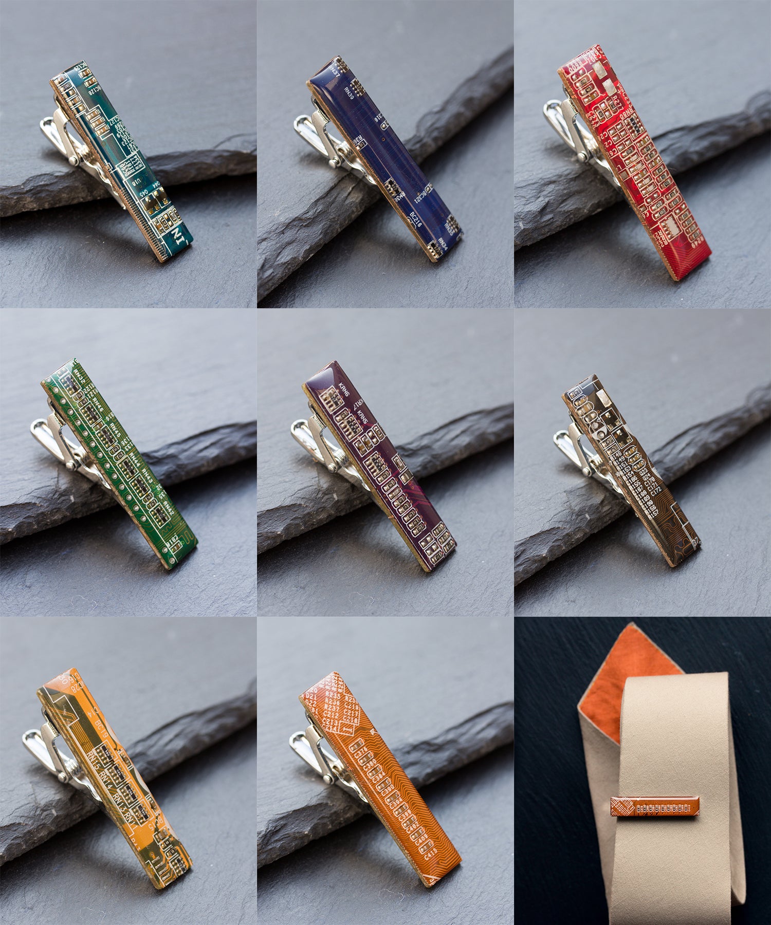Short tie bar for a slim tie, made of circuit board